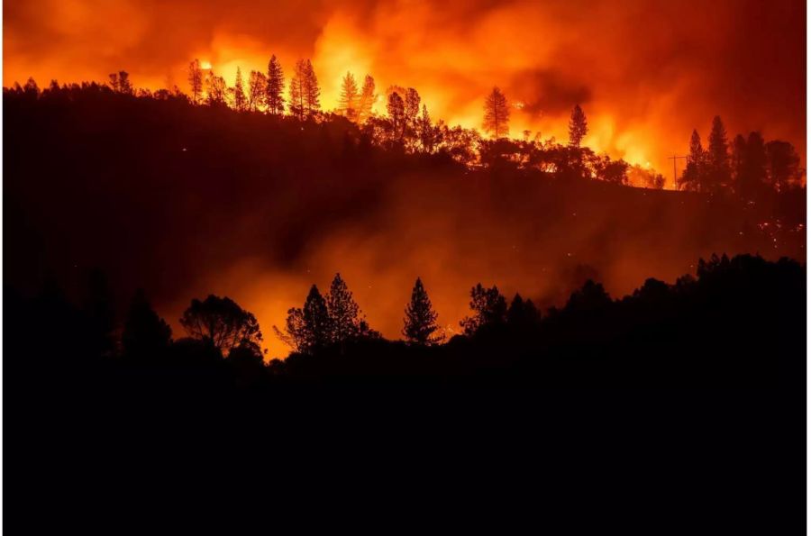 Das «Camp Fire» brennt auf einem Hügel in der Nähe von Big Bend. Die schweren Waldbrände in Kalifornien haben verheerende Schäden angerichtet und mehrere Menschen das Leben gekostet.