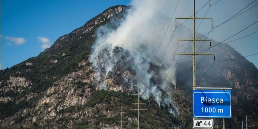 Der Waldbrand bei Pollegio TI in Biasca.