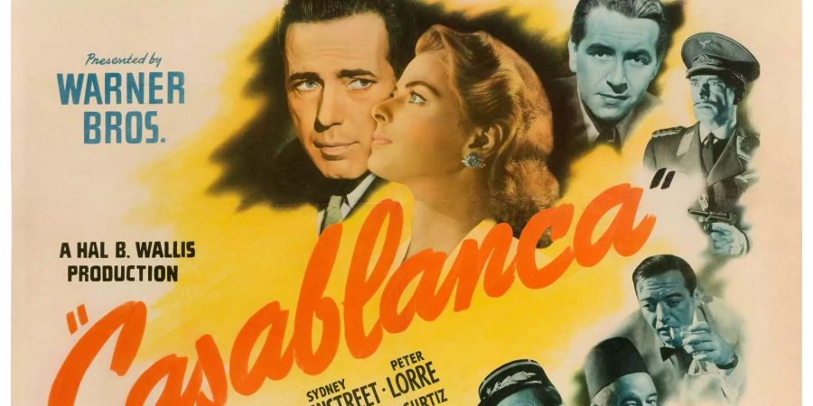 Ein Plakat zum Film Casablanca mit Humphrey Bogart und Ingrid Bergmann.