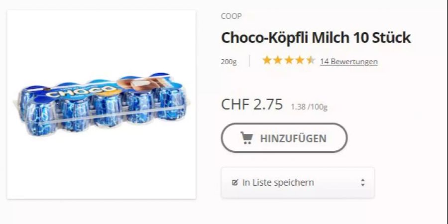 Im Coop wird das Süssgebäck als «Choco-Köpfli» beworben.