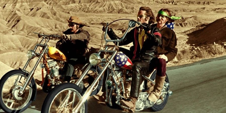 «Easy Rider» (1969) mit den Schauspielern Dennis Hopper, Peter Fonda und Luke Askew.