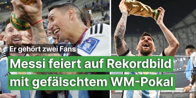Er gehört Fans - Messi feiert auf Rekordbild mit gefälschtem WM-Pokal Er gehört Fans - Messi feiert auf Rekordbild mit gefälschtem WM-Pokal