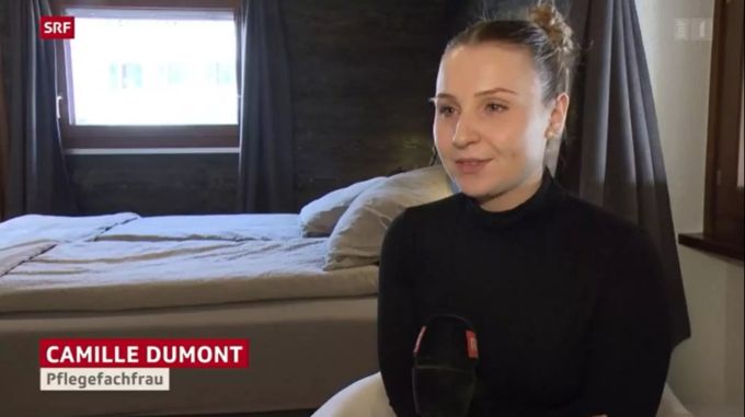 Camille Dumont arbeitet als Pflegefachfrau im Spital Sion. Auch ihr wurde ein Gratis-Zimmer während der Corona-Krise angeboten. SRF