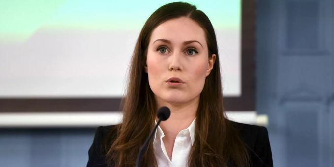 Sanna Marin, Premierministerin von Finnland, nimmt an einer Pressekonferenz teil. Coronavirus - Finnland