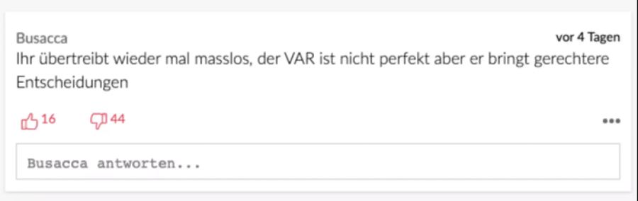 Der VAR sei nicht perfekt, setzt sich Leser Busacca für den Video-Schiri ein. Aber er bringe gerechtere Entscheidungen.