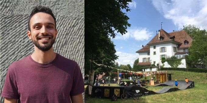 Simon Furgler freut sich über die vielen Besuchenden des Pumptracks in Münsingen Pumptrack Münsingen