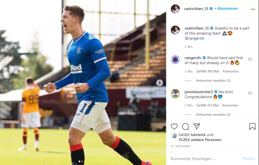 Cedric Itten hat bei den Glasgow Rangers einen Vierjahresvertrag unterschrieben.