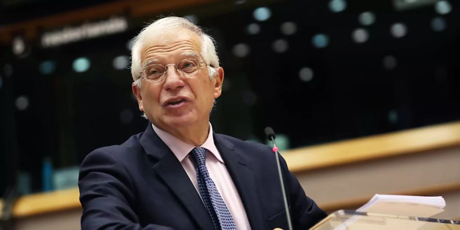 Josep Borrell, Hoher Vertreter der Europäischen Union für Aussen- und Sicherheitspolitik, spricht während einer Debatte über die Eskalation der Spannungen zwischen Griechenland und der Türkei im östlichen Mittelmeerraum im Plenarsaal des Europaparlaments. Foto: Francisco Seco/AP pool/dpa