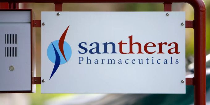 Das Logo der Santhera Pharmaceuticals Holding. Santhera Pharmaceuticals Holding