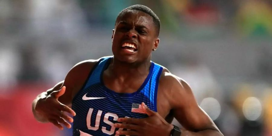 US-Sprinter Christian Coleman jubelt nach seinem Sieg. Foto: Mike Egerton/PA Wire