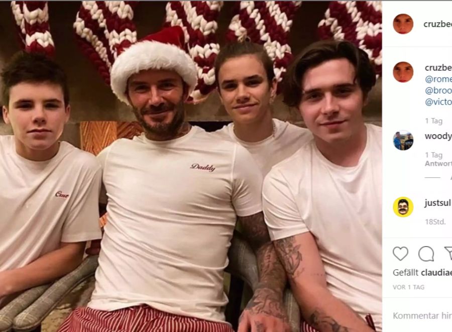 David Beckham mit seinen Jungs Cruz, Romeo und Brooklyn (v.l.).