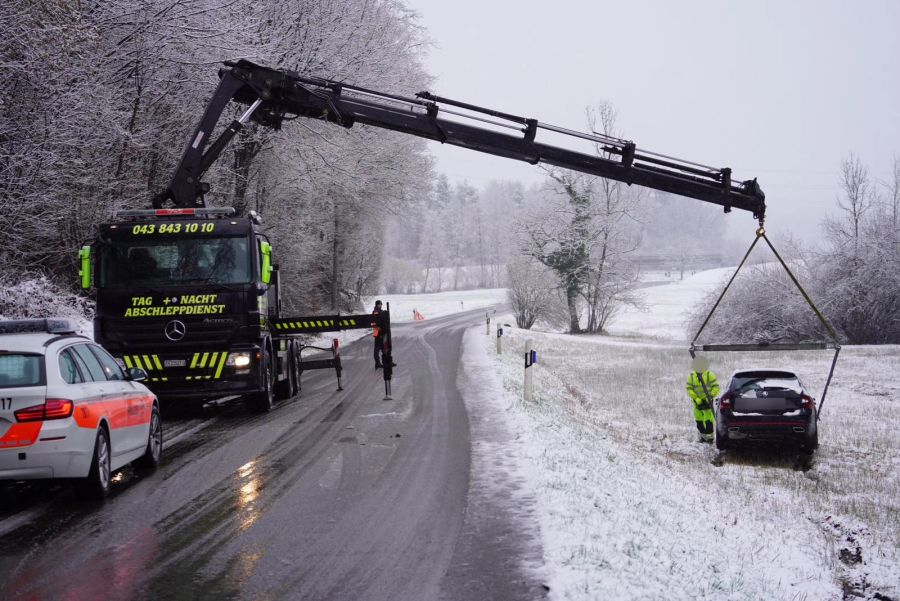 Ein anderer Wagen kam ebenfalls bei Hinwil ZH von der Strasse ab und landete auf der angrenzenden Wiese.