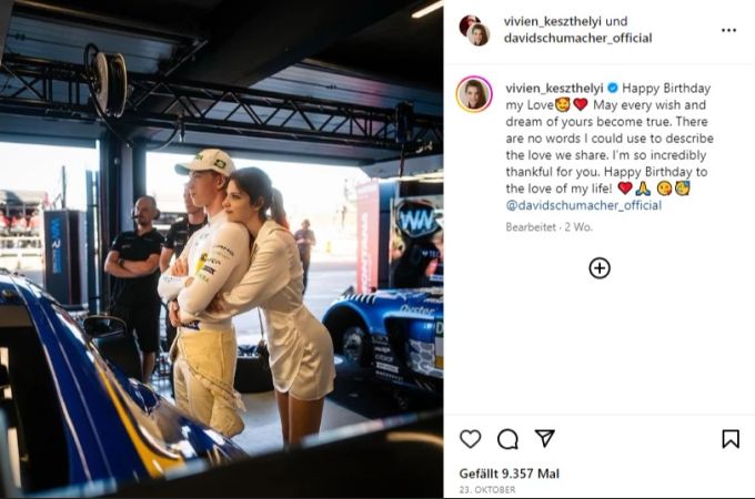 David Schumacher ist mit der ungarischen Motorsportlerin Vivien Keszthelyi zusammen. (Archivbild) Cora David Schumacher Freundin