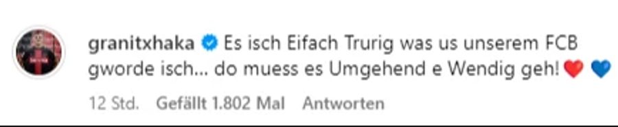 Granit Xhaka kommentiert den FCB-Post zur 0:3-Pleite gegen Ouchy.