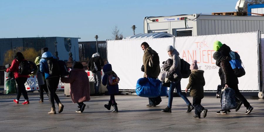 Flüchtlinge aus der Ukraine am Hauptbahnhof in Berlin.