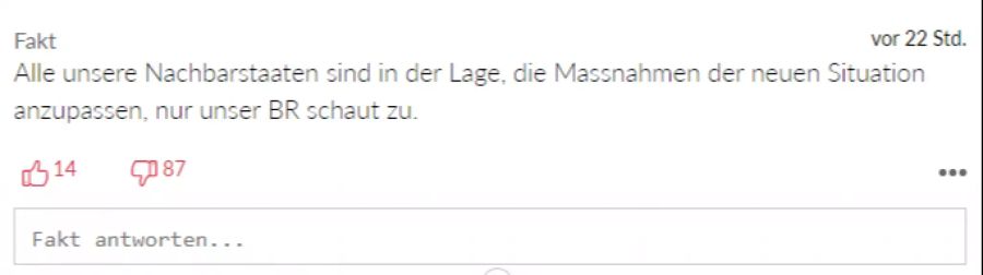 Dieser Leser findet, unser Bundesrat reagiere im Vergleich zu anderen Ländern zu langsam.