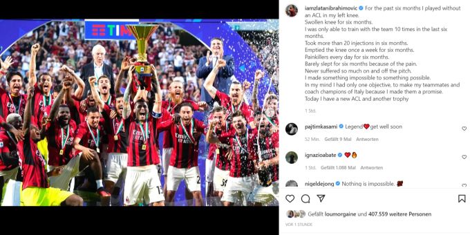 Zlatan Ibrahimovic verrät: Er spielte die letzten sechs Monate ohne vorderes Kreuzband. Zlatan Ibrahimovi?