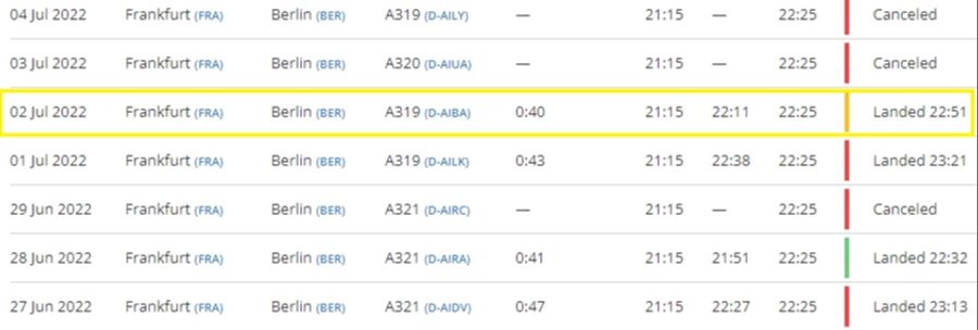 LH202 wurde als «verspätet abgeflogen» gemeldet und soll laut Flightradar24 um 22.51 Uhr in Berlin gelandet sein.