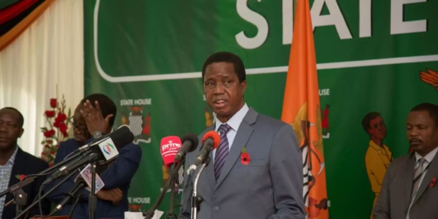Der amtierende Präsident Edgar Lungu bei einer Rede im Jahr 2019