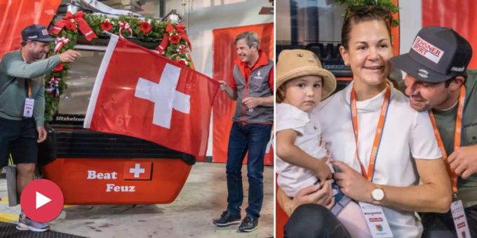 Mit Töchterchen Clea - Hier weiht Beat Feuz seine Kitzbühel-Gondel ein