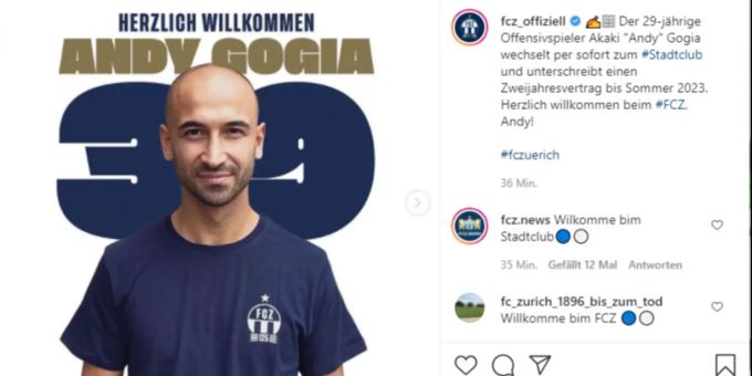 Der FC Zürich kommuniziert den Transfer via Social Media. FC Zürich