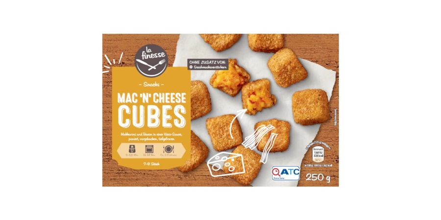 Das das bei Aldi Nord verkaufte Käse-Fertiggericht «Mac 'n' Cheese Cubes 250 Gramm» könnte Plastikteile enthalten. Das Produkt wurde nun zurückgerufen.