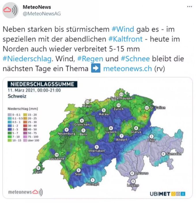 Wind, Regen und Schnee können auch in den nächsten Tagen das Wetter in der Schweiz bestimmen. Meteonews Wetter SChweiz
