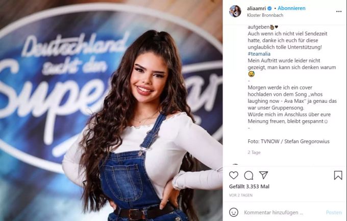 Alia bedankt sich für die Unterstützung. dsds