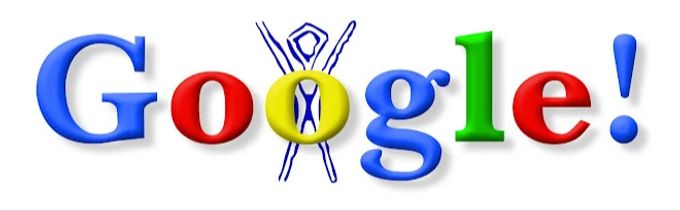 Das erste Google Doodle: Der Schriftzug wird um ein Symbol für das Burning-Man-Festival ergänzt. Burning Man