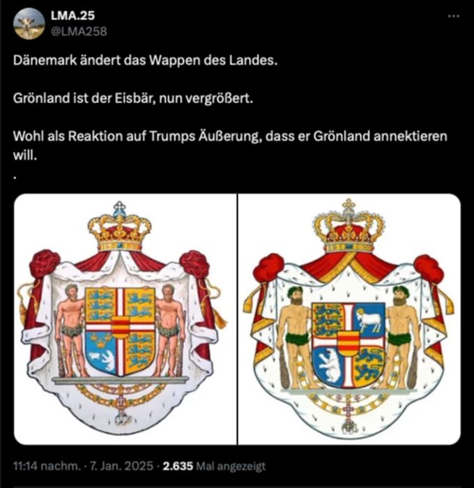 Der dänische Köng hat ein Zeichen gesetzt und das Wappen von Grönland geändert. trump könig
