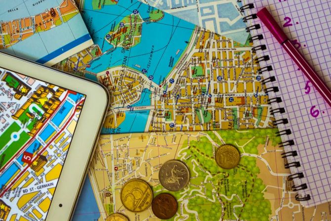 Stadtplan, Stift, Geld