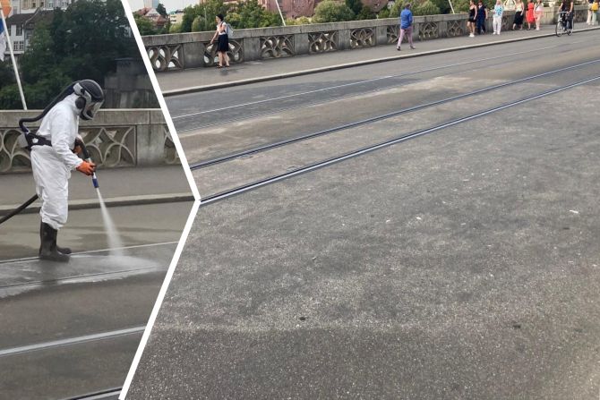 Mittlere Brücke Basel EM-Fussbälle