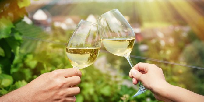 Weinkelch Weisswein Reben Hände