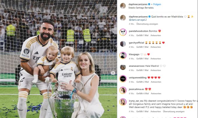 Dani Carvajal und seine Frau Daphne freuen sich mit ihren Kindern über den CL-Sieg von Real Madrid. real madrid