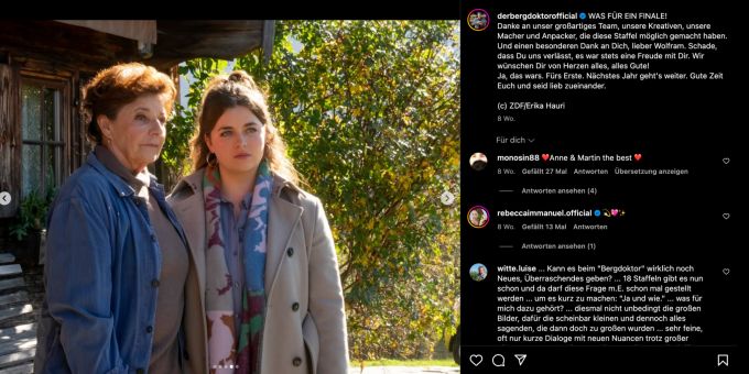 Ronja Forcher (rechts im Bild) überrascht die Fans mit einer Ankündigung zur neuen Staffel von «Der Bergdoktor». Ronja Forcher