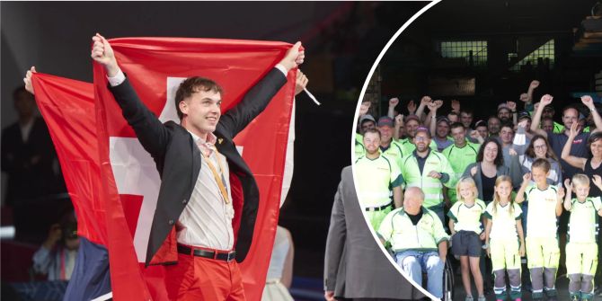 Grosser Jubel beim gesamten Team: Die Oberhänsli Bau AG gratuliert Robin Hollenstein.