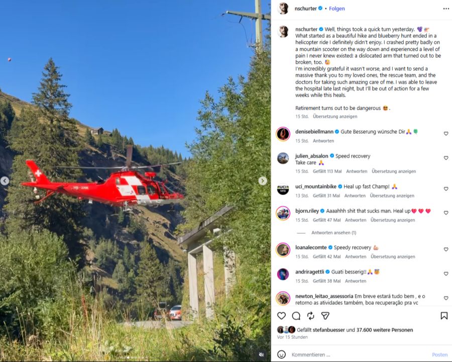 Der erfolgreichste Mountainbiker der Geschichte stürzt, die Rega muss kommen.