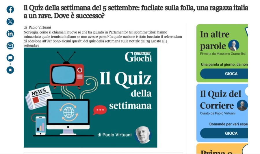 «Schüsse auf eine Menschenmenge, eine junge italienische Frau tot an einem Rave. Wo ist dies passiert?», lautet der Teaser zum Quiz.