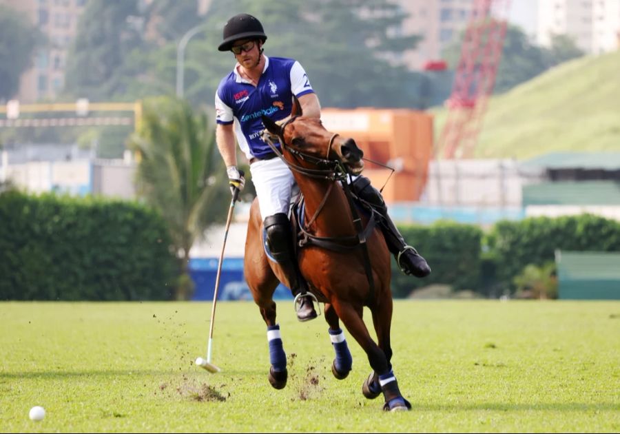 Prinz Harry beim Polo spielen.