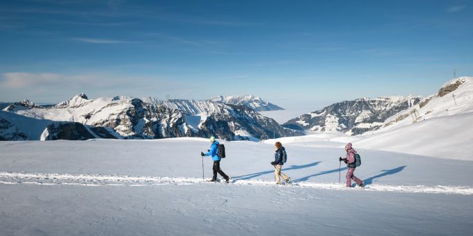 Bergluft atmen: Die Trails mit Startpunkt in Melchsee-Frutt bringen Sie hinaus in die winterliches Alpenidylle. Melchsee-Frutt, Schneeschuhe
