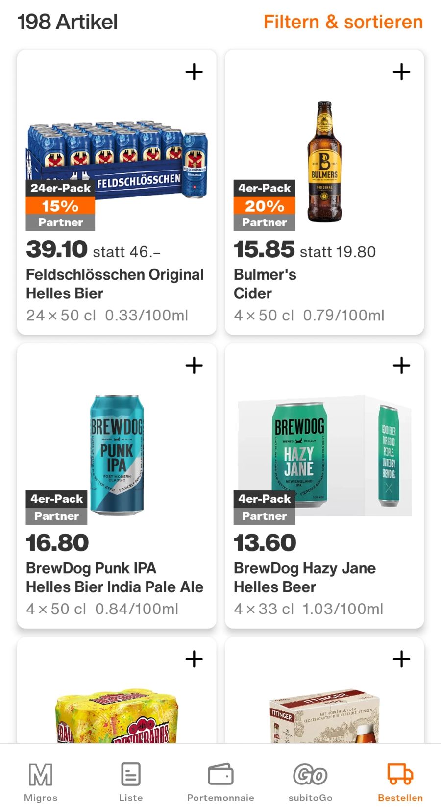 Die alkoholischen Getränke sind in der Migros-App häufig reduziert.