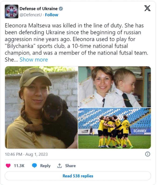 Eleonora Maltseva (†34) ist im Krieg gefallen. Maltseva stirbt im Krieg