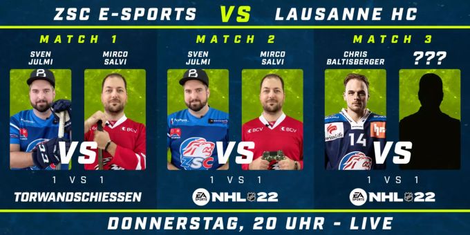 Zum Auftakt der eNationalleague messen sich der Lausanne HC und die ZSC Lions in einer Challenge Spielplan Kickoff eNationalleague