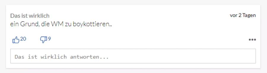 Auch Stimmen zur Boykottierung der WM finden sich in der Kommentarspalte.