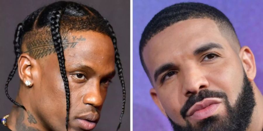 Die Rapper Travis Scott (l.) und Drake