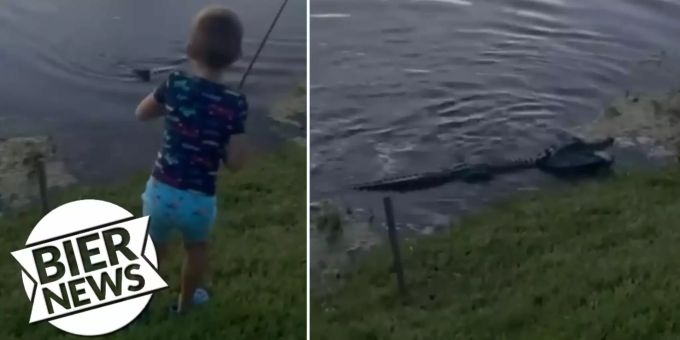 Vater-Sohn-Ausflug - Schock! Riesiges Krokodil schnappt Bub Fisch weg