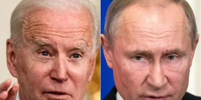 Präsidenten Biden (l.) und Putin Präsidenten Biden (l.) und Putin