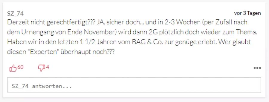 Das BAG hält 2G für nicht gerechtfertigt. Viele glauben, dass man sich nach der Abstimmung umentscheiden werde.