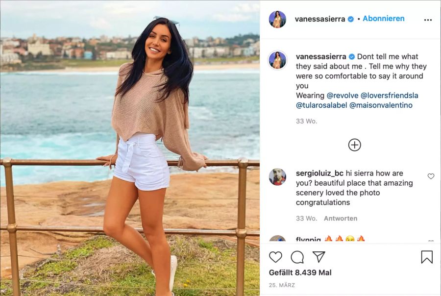 Vanessa Sierra wurde durch ihren Auftritt bei «Love Island Australia» bekannt.