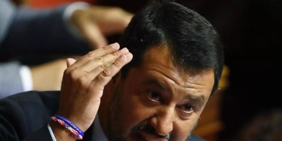 Matteo Salvini, Innenminister und Vize-Premier von Italien, hält seine Erklärung in der Abgeordnetenkammer. Foto: Vincenzo Livieri/LaPresse via ZUMA Press